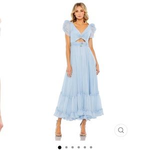 MAC DUGGAL ruffle tiered metallic blue dress